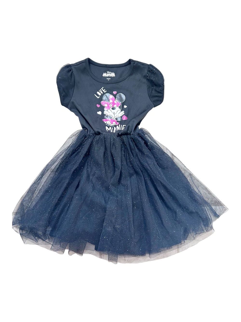 Disney Black Minnie Mouse Glitter Tulle Dress Size 5 Stretch Waist